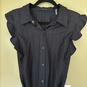 T Tahari Navy Blue Button Down Dress Tie Accent– Size 12